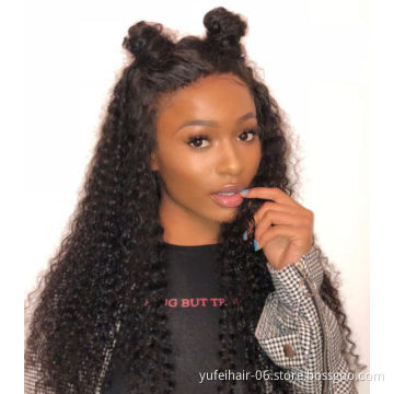 100% Raw Virgin Indian Human Hair Wig,Kinky Curly Lace Frontal Wig,Pre Plucked Water Wave Hair Wig For Black Women